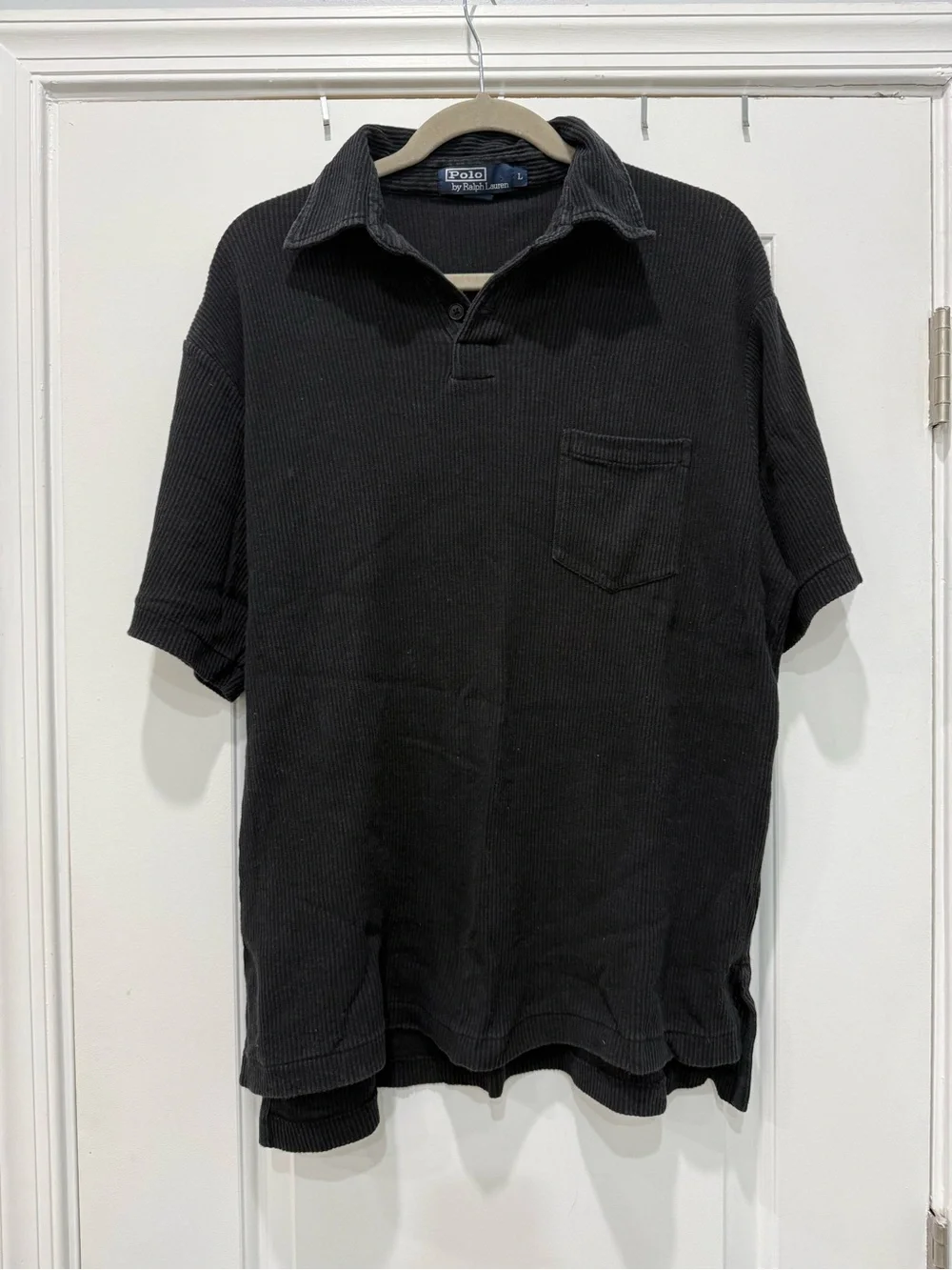 Vintage 90s Polo by Ralph Lauren Black Ribbed Short Sleeve Polo Shirt